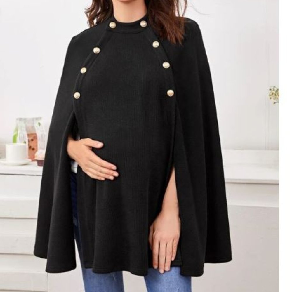 Maternity Button Front Cape Coat